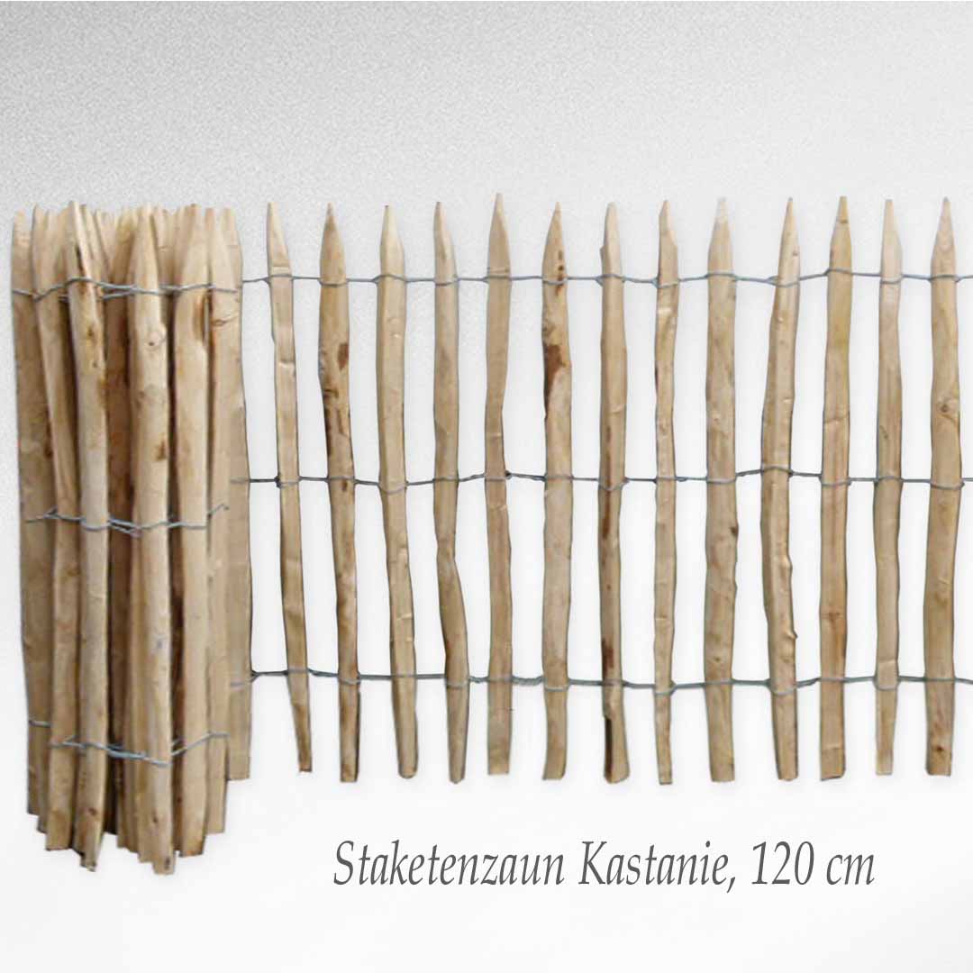 120 cm hoher Staketenzaun aus Kastanienholz, robust und elegant
